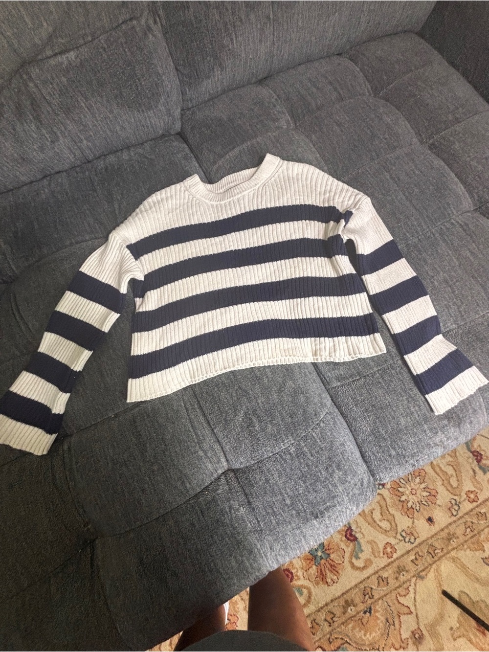 Pink Rose Navy & White Striped Cropped Sweater